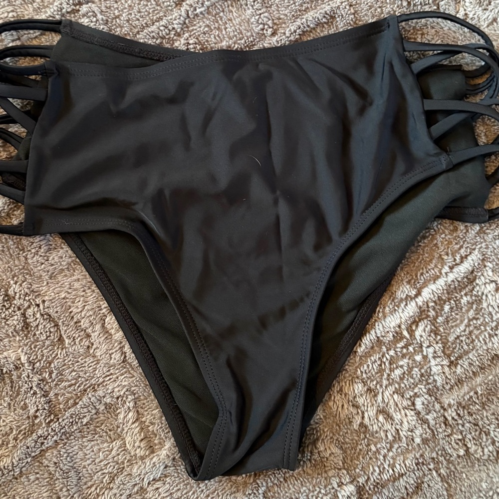 SHEIN Black Strappy High-Waisted Swim Bottom